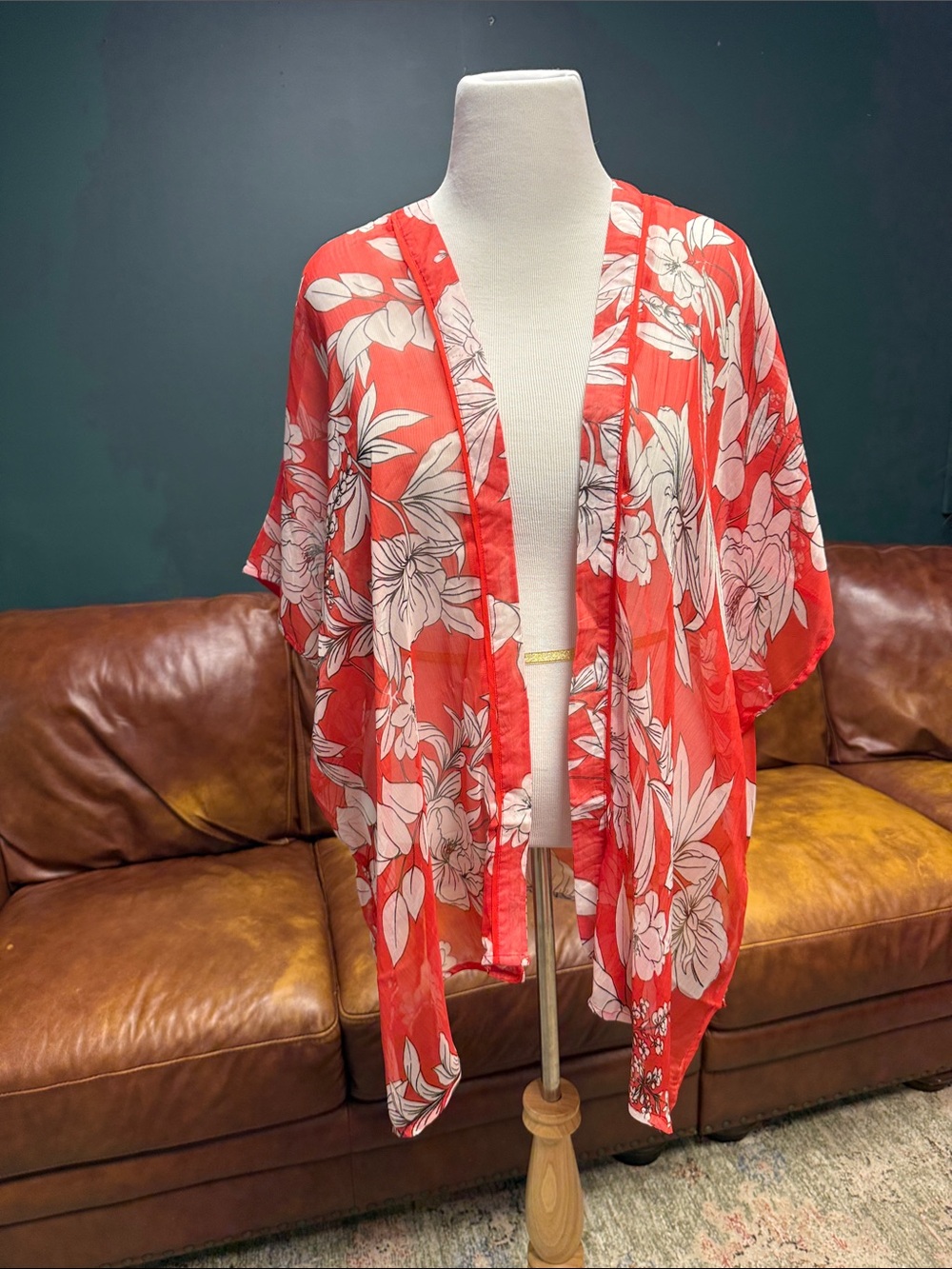 Vince Camuto Red White Floral Swim Coverup